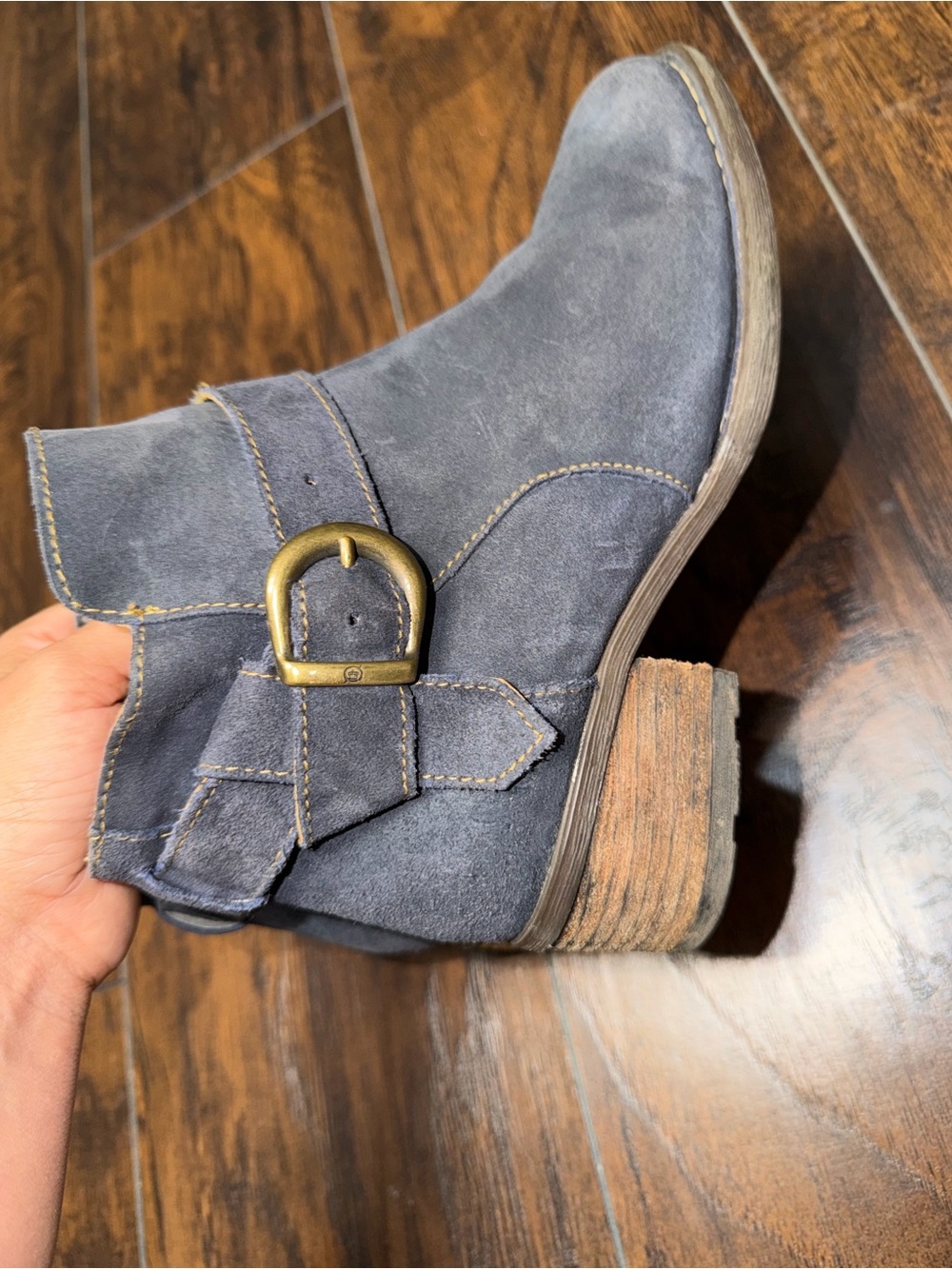 BORN Morocco Buckle Ankle Bootie w/Zip Navy BlueDistressed Suede Leather 6.5M